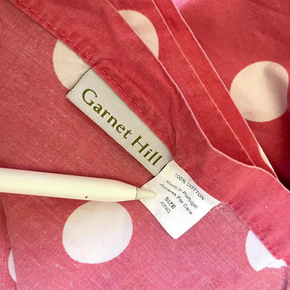 Garnet Hill King Flat Sheet Red White Polka Dot Cotton Bold Colorful Maximalist